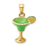 14k Gold Green Salted Margarita Drink With Lime and 2 d Charm Pendant Necklace Measures 17.67x14.9mm Wide 7.2mm Thick Jewelry for Women