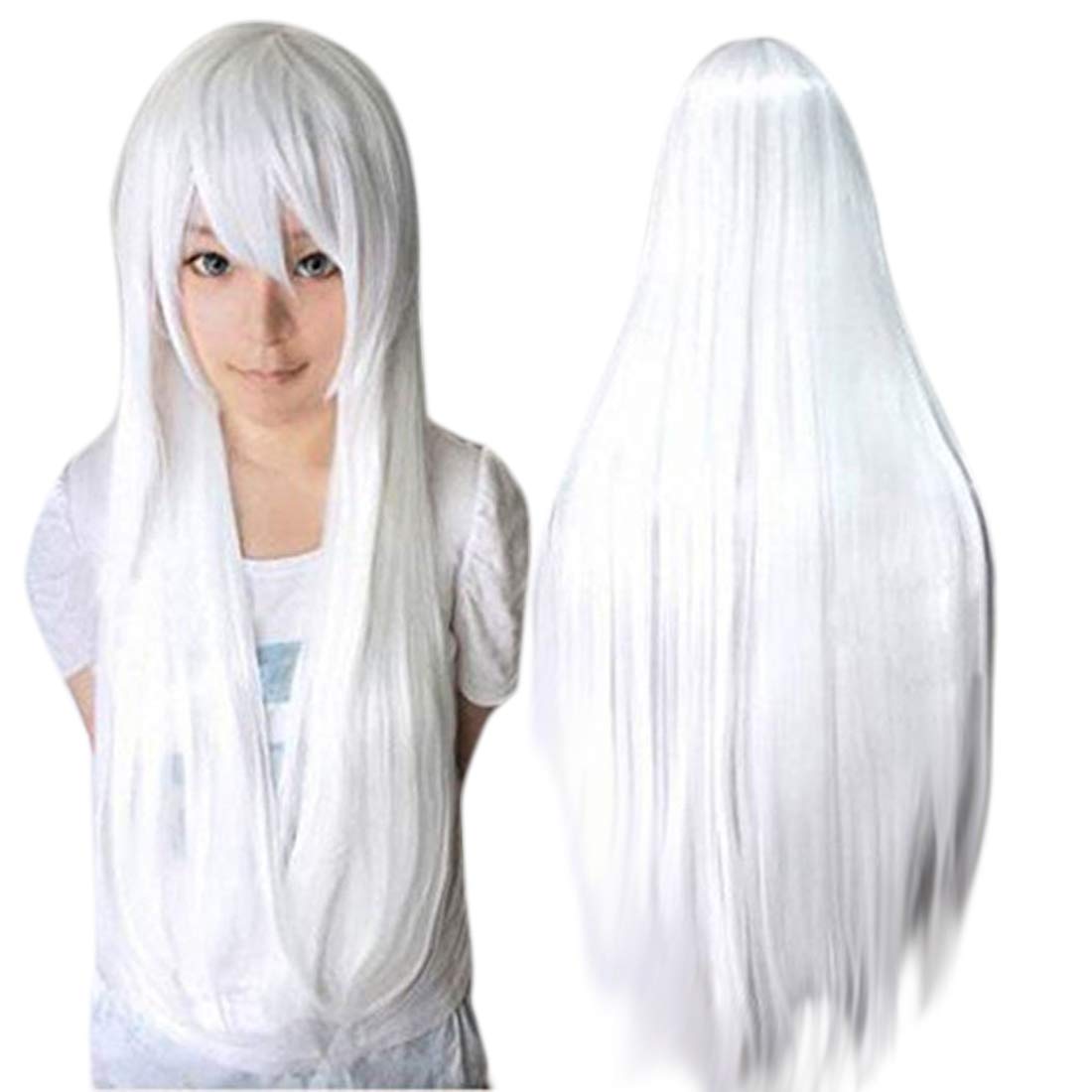Mua Anogol Hair Cap+32Inch/80Cm Long White Wig Straight Synthetic Wigs  White Cosplay Wig For Halloween Costume, White Wig With Bangs For Anime  Cosplay Wig, Peluca Blanca Long Straight Wig For Halloween Party