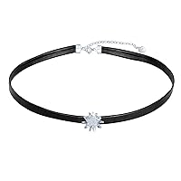 MICMIF 925 Sterling Silver Crystal Flower Pendant Choker Necklace Extendable For Women Teen Girls - Black Choker Necklace/Layered Choker Necklace/Leather Choker Necklace Collar Fashion Jewelry