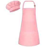 Kids Apron and Chef Hat Set Children Apron Adjustable with 2 Pockets Children Chef Painting for Cooking Baking