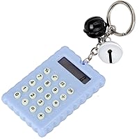 2 in 1 Calculator Key Chain, Cute Bell Cookie Style Mini Calculator with Keychain, 8 Digits Electronic Mini Portable Calculator, Candy Color Digits Electronic Calculator for Children (Blue), Calc