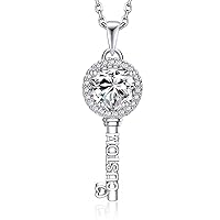 MomentWish Personalized Necklaces for Women, 1 Carat Moissanite Key Necklaces for Women D Color VVS1 Simulated Diamond 925 Sterling Silver Gift for Her