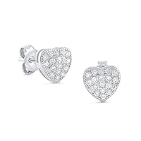 Rhodium Plated Sterling Silver Cubic Zirconia Heart Womens Earrings, Comes Gift Ready, Unique gifts for Women Tiny cartilage earrings Silver Second Tiny Studs for Girls