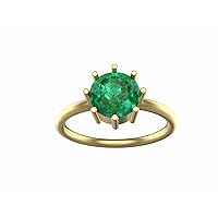 Solitaire emerald round ring in 14k solid gold daily wear ring