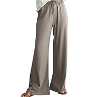 Linen Pants for Women Casual Palazzo Pants Wide Leg Elastic High Waisted Lounge Pants Drawstring Trouser with Pocket