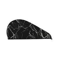 Black Marble Print Dry Hair Cap for Women Coral Velvet Hair Towel Wrap Absorbent Hair Drying Towel with Button Quick Dry Hair Turban for Travel Shower Gym Salons