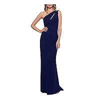 Betsy & Adam Women's Long Sleeveless One Shoulder Side Ruched Scuba Crepe Gown