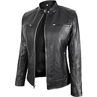 Womens Lambskin Leather Jacket – Stylish Motorcycle Vintage Moto Biker Riding Slim Fit Black Real Leather Jackets