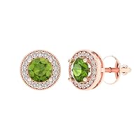 3.7 ct Round Cut Halo Solitaire VVS1 Natural Green Peridot Pair of Solitaire Stud Screw Back Earrings 18K Rose Gold