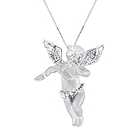 Rylos Diamond Cherub Angel Pendant Necklace Set in 14K Yellow Gold with 18