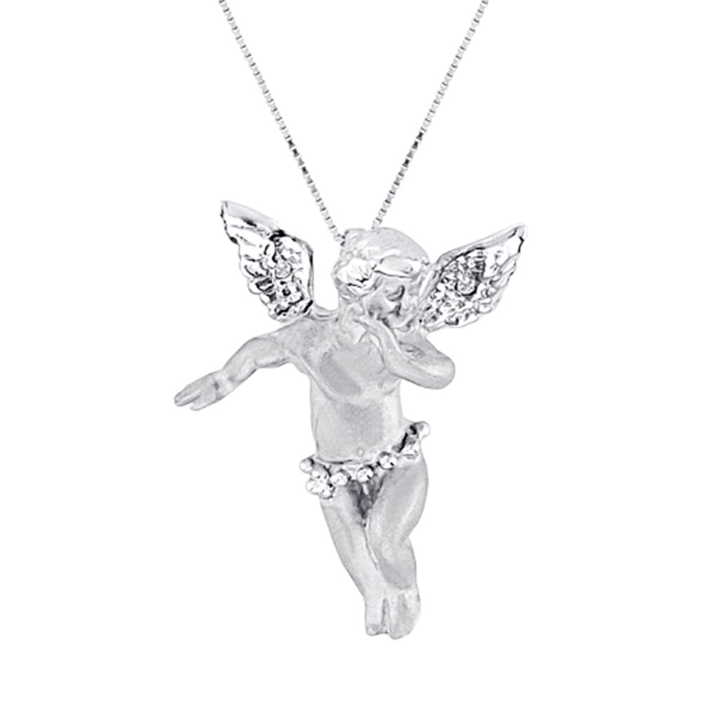 Diamond Cherub Angel Pendant Necklace Set in 14K Yellow Gold with 18