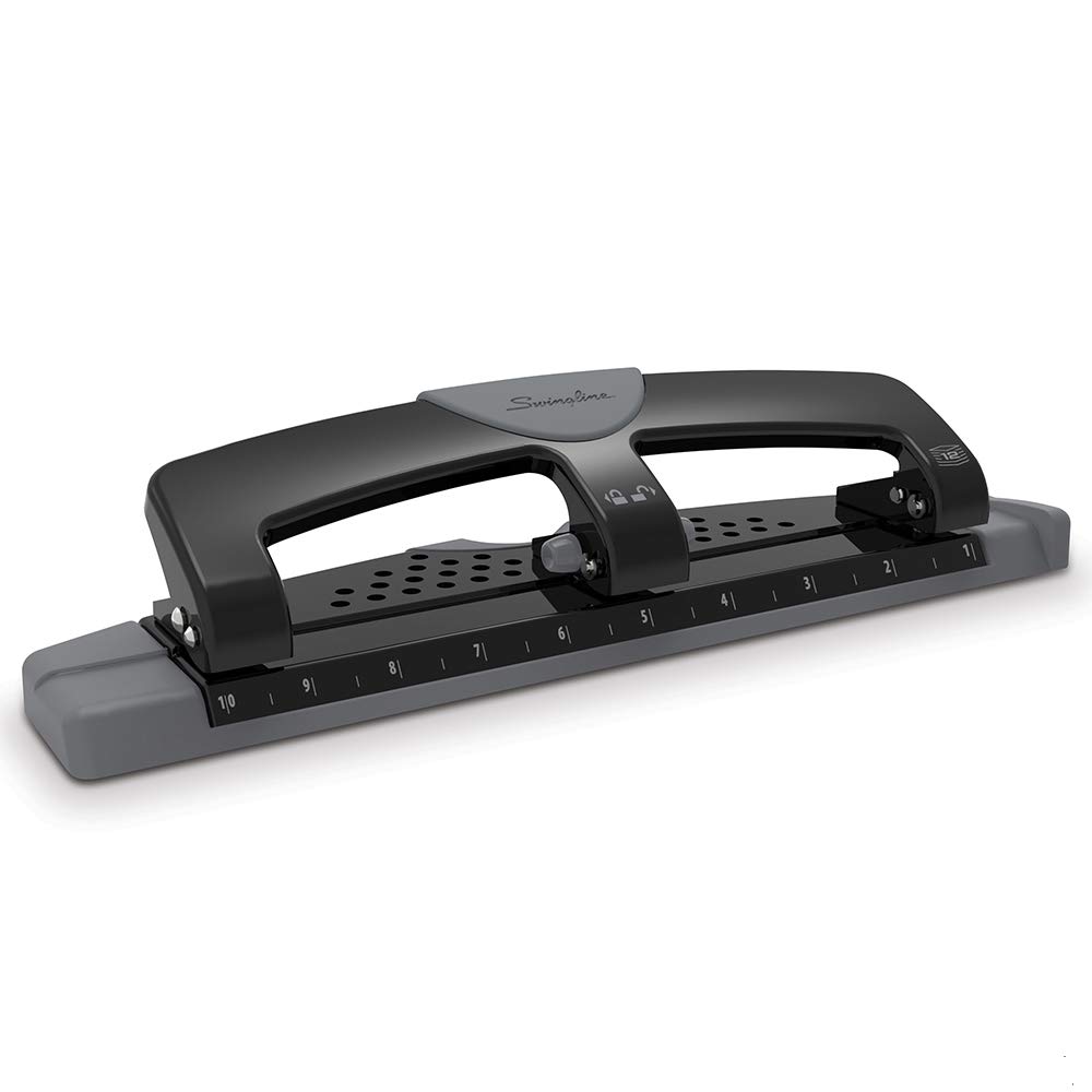 Swingline 3 Hole Punch, Hole Puncher, SmartTouch with Edge Guide, 12 Sheet Punch Capacity, Low Force Required, Black/Gray (74134)