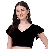 Aashita Creations Women's Georgette Bell Sleeve Saree Blouse (Black) _1125