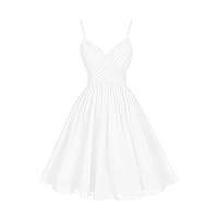 Short Chiffon Bridesmaid Dresses A-Line Knee Length Spaghetti Strap V-Neck Party Dress with Pockets U001