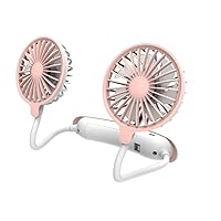 Lazy Hanging Neck Mini Fan Fans with Outdoor Mute Electric Fan Student Dormitory Fan Office USB Chargeable-Pink