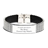 Graphic Designer By Day, Gamer By Night. Graphic Designer Stainless Steel Bracelet. The Best Gifts for Graphic Designer. Friends Gift