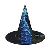 Blue Seahorse Printed Halloween Witch Hat,Witch Cap Costume Accessory For Halloween Christmas Party Decoration