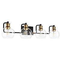 Tipace Industrial Bathroom Vanity Lighting Fixtures 4-Lights Vintage Black & Gold Finish with Globe Clear Glass Vanity Lights Farmhouse Bath Lighting(Exclude Bulb)