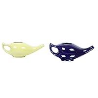 Leak Proof Durable Porcelain Ceramic Yellow 300 ML and Blue 230 ML Neti Pot Water Comfortable Grip Microwave and Dishwasher Safe eco Friendly Natural Treatment for Sinus