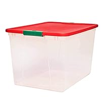 Homz 64 Quart Secure Seal Latching Extra Large Clear Plastic Storage Tote Container Bin w/ Red Lid for Home, Garage, & Basement Organization (2-Pack)