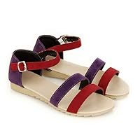Womens Flat Sandals Double Bands with Buckle Slip-Resistant Colorblock Comfy Flats Shoes Purple
