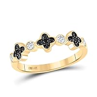 The Diamond Deal 10kt Yellow Gold Womens Round Black Color Enhanced Diamond Clover Band Ring 1/4 Cttw