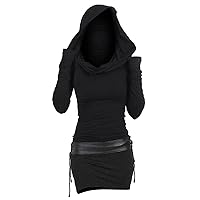 Women's Hooded with Hood Homecoming Dresses 2024 Long Sleeve Evening Party Pullover Slimming Color Block Goth Vintage