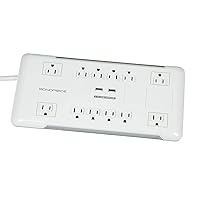 Monoprice Power & Surge - 12 Outlet Surge Protector Power Strip with 2 Built In 2.1A USB Charger Ports - 6 Feet - White | Cord UL Rated, 4, 230 Joules with Grounded and Protected Light Indicator