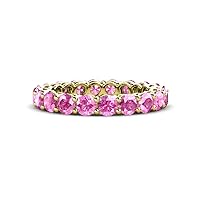 Pink Sapphire 2.84 Ctw to 3.31 Ctw Shared Prong Eternity Band with Side Gallery Work in 14K Gold