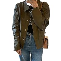 Lapel Single Breasted Solid Leather Jackets Women Loose Casual Coat Korean Chic Streetwear Simple Outerwear