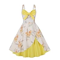 IDOPIP Women's Vintage Floral Bowknot 1950s Cocktail Party Swing Dresses Halter Retro Sleeveless Summer Casual A-line Dress