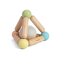 PlanToys Wooden Clutching Triangle Baby Toy with Gentle Sound in Two-Toned Ball (5256) | Pastel Color Collection |Sustainably Made from Rubberwood and Non-Toxic Paints and Dyes