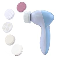 Facial Cleansing Brush - Facial Scrubber for Skin Cleansing, Exfoliating, and Massaging - Waterproof with 5 Interchangeable Heads (Blue)