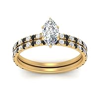 Choose Your Gemstone Three Quarter Diamond CZ Gallery Bridal Ring Yellow Gold Plated Marquise Shape Wedding Ring Lightweight Office Wear Everyday Gift Jewelry US Size 4 to 12