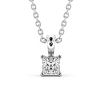 1Ct Princess Cut D/VVS1 Diamond Solitaire Pendant Necklace 14k White Gold Plated 925 Sterling Silver