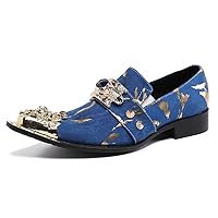 Mens Dress Suede Leather Metal Crown Tip Loafers Multicolor Strap Gold Crystals Bead Dance Party Wedding Shoes