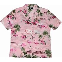 Flamingo Hibiscus Womens Hawaiian Shirts - Hawaiian Shirts - Aloha Shirt - Hawaiian Clothing - 100% Cotton Pink Medium