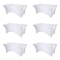 6 Pack White Fitted Spandex Table Covers - 6Ft Stretch Tablecloths for 6 Foot Rectangle Folding Tables Rectangular Bulk Linen Fabric Elastic for Wedding Banquet Party Buffet Display