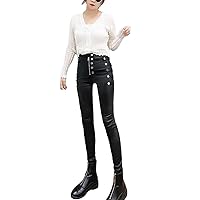Women's Fashion High Waist Slim Solid Color Pants PU Imitation Leather Trousers Casual Pencil Tights