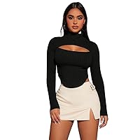 Women's Shirts Sexy for Women Cut Out Front Asymmetrical Hem Tee Shirts for Women (Color : Black, Size : XX-Small)