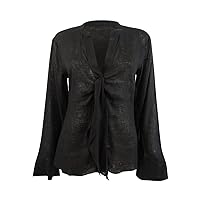 Michael Kors Solid Long Sleeve Tie Blouse Black SM