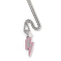 Hip Hop Jewelry Lightning Bolt Pendant 18KT Gold Filled Iced Out CZ Pendant Sweater Necklace Micropave Simulated Diamond for Men Women Gift