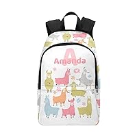 N A Personalized Llama Backpack Custom Name Alpaca Backpacks Cute Customized Gifts for Birthday Christmas White