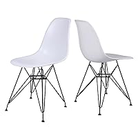 GIA Contemporary Armless Dining Chair with Black Metal Legs, Set of 2, White