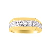 Rylos Mens 4 Stone Diamond Wedding Band with Comfort Fit 14K Yellow or 14K White Gold