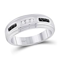 10kt White Gold Mens Round Black Color Enhanced Diamond Wedding Band Ring 1/3 Cttw