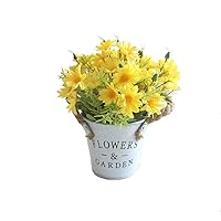 Potted Artificial Daisy Flowers Bonsai Plant Silk Flowers with Pot Fake Flower Arrangements for Home Office Restaurant Table Windowsill Garden Decor, Yellow