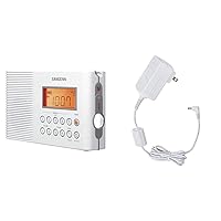 Sangean H201 Portable AM/FM/Weather Alert Digital Tuning Waterproof Shower Radio (White) + Sangean ADP-H202 Switching Power AC Adapter