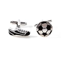Soccer Ball and Cleats Shoe Pair Cufflinks in a Presentation Gift Box & Polishing Cloth
