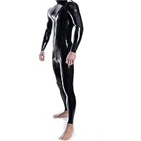 Neck Entry Black Latex Catsuit Shoulder and Crotch Zipper for Men Rubber Bodysuit Jumpsuit